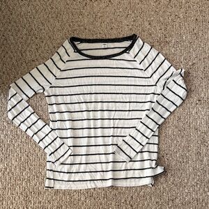 Old Navy Cream and Black Striped Long Sleeve Tee